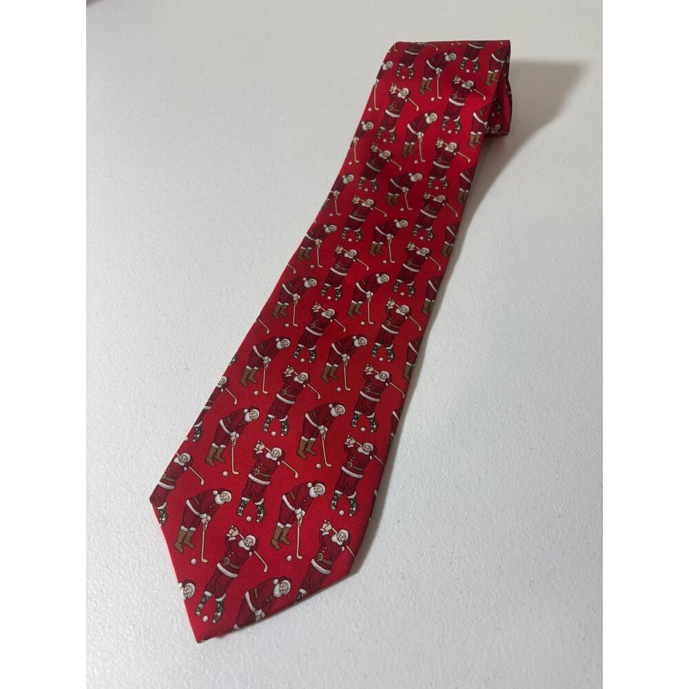 Santa Playing Golf Silk Necktie Holiday Traditions MMG Hallmark Christmas